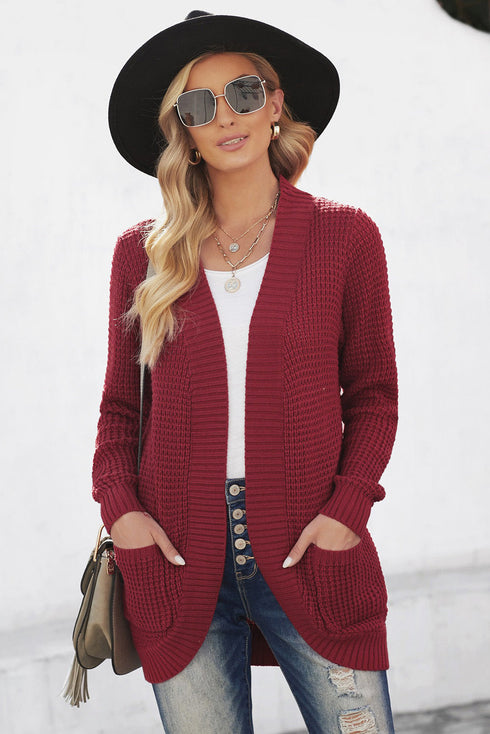 Pocket Knitted Solid Color Cardigan